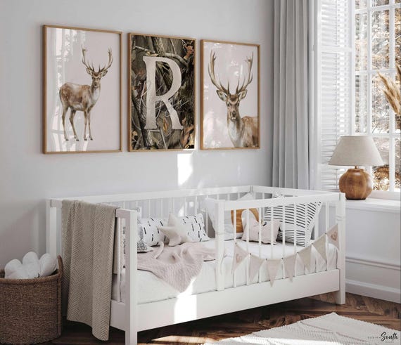 Buck Deer Camo Nursery Art - Personalized Boy Name Prints (Set of 3)