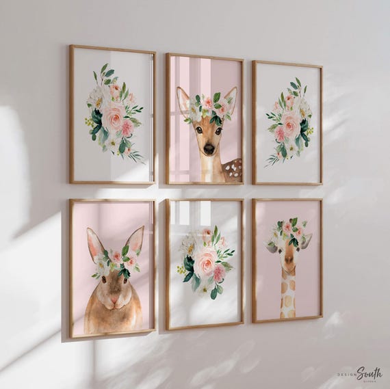 Pink Woodland Animals Nursery Art Prints: Baby Girl Decor