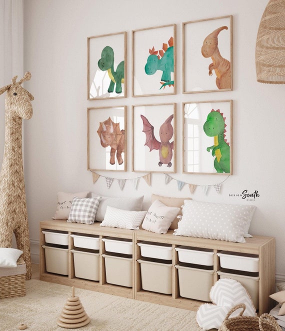 Set of 6 dinosaur nursery prints, nursery wall art, dinosaur decor, boys room wall art, kids room decor, dinosaur art, print collection dino