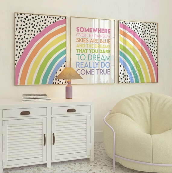 Rainbow Nursery Art Print: Kids Room Decor, "Somewhere Over The Rainbow" Quote
