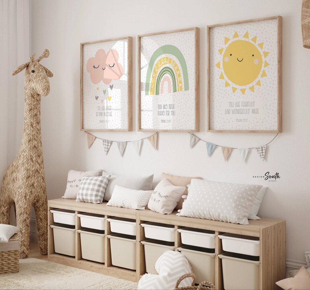 Christian Gender Neutral Nursery Wall Decor, Bible Verse Wall Art