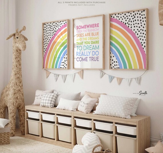 Somewhere over the rainbow art print, rainbow print wall art, kids quotes, crib sign, rainbow nursery, rainbow nursery or girl bedroom decor