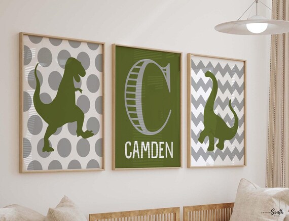 Custom name dinosaur nursery, boys wall art for bedroom, trex nursery dinosaur theme decor, boys dinosaur wall decor, children personalized