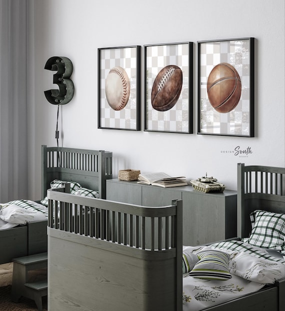 Sports Nursery Prints – Baseball, Football & Basketball Art Set