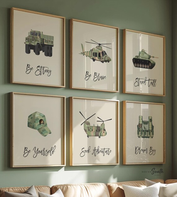 Boys Military Wall Art Set: Army Vehicle Prints, Nursery Decor