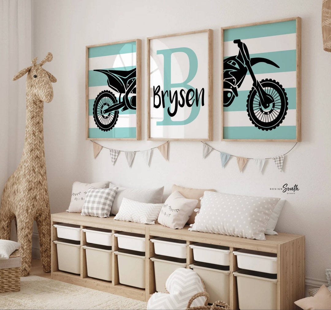 Boys Black Dirt Bikes Bedroom Decor, Motocross Bedroom Wall Art for Boys, Customized Bedroom Art ...