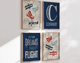 Vintage Airplane Nursery Art: Personalized Aviation Theme Prints