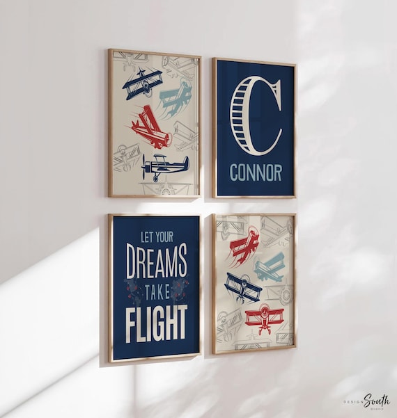 Vintage Airplane Nursery Art: Personalized Aviation Theme Prints