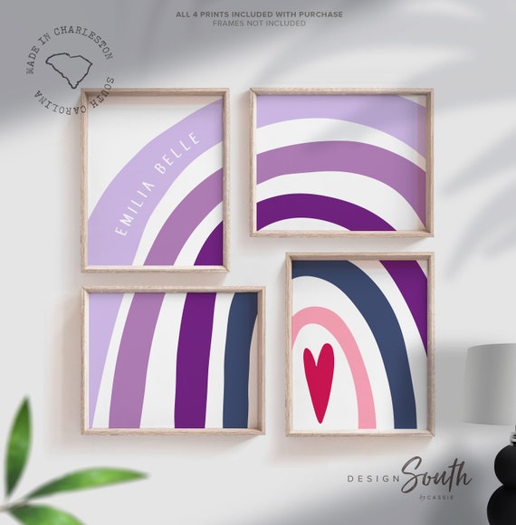 Monogram nursery decor, girls nursery decor, girl room decor, purple and pink, personalized wall decor, purple rainbow art for girls bedroom