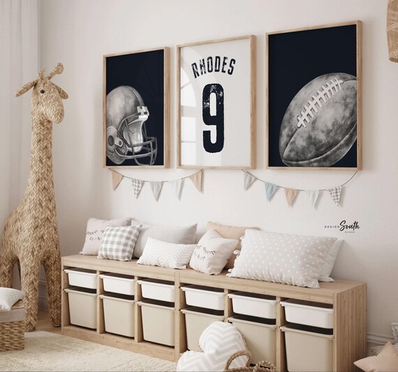 Custom Name Football Art Prints, Boy Nursery Decor, Set of 3