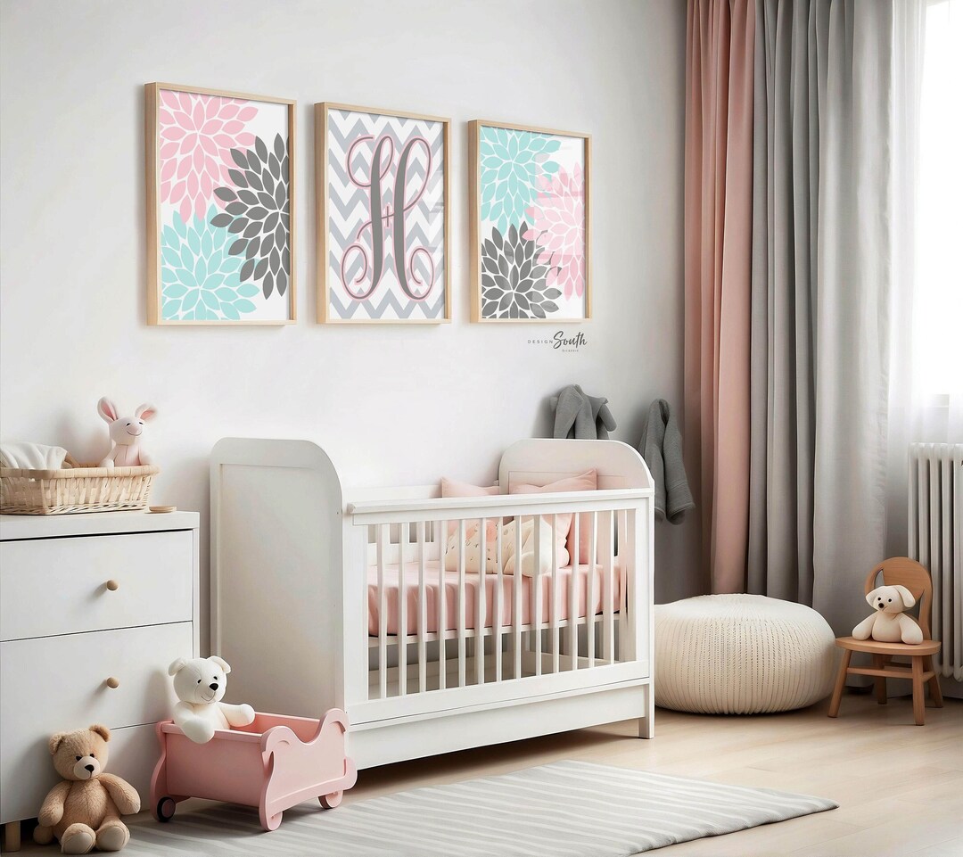 Baby Girl Nursery Decor Monogram Wall Art, Girls Monogram Decor, Girls ...