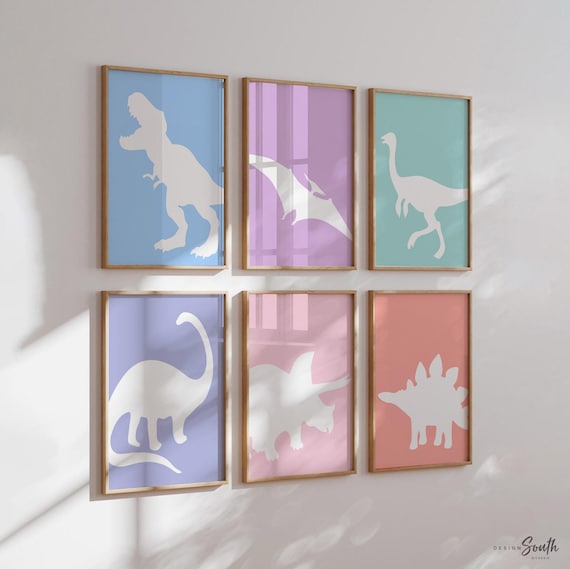 Pastel Dinosaur Girl Room Art Prints: Nursery Decor