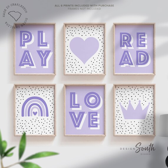 Purple lilac lavender nursery bedroom or playroom wall art for girl, purple playroom decor, purple bedroom little girl toddler room wall art