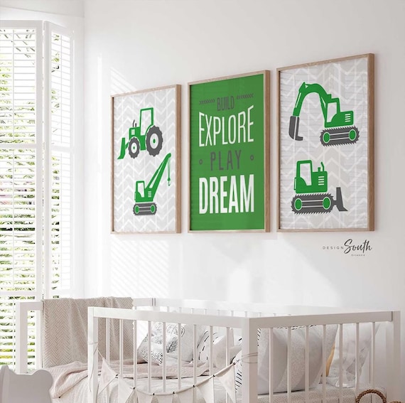 Tractors baby boy quote, boys bedroom wall construction theme posters, baby shower construction gift, birthday party construction theme gift