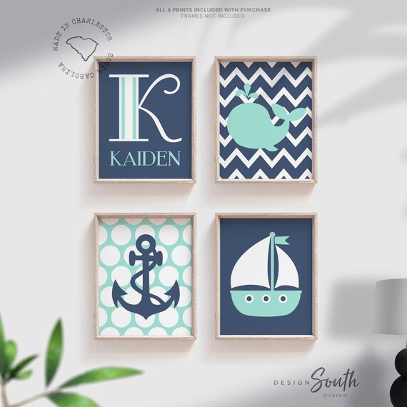 Baby boy nautical mint navy nursery art, whale nursery wall art for boys, nautical nursery, baby boy nursery mint nautical, anchor sailboat