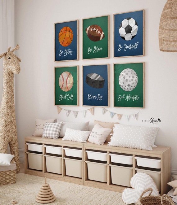 Sports wall art decor for boy's nursery bedroom playroom, sports posters art prints home decor walls, sports themed big boy room wall ideas