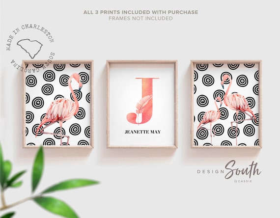 Tropical flamingo nursery, blush trendy nursery tropical baby, modern tropical theme baby, trendy nursery wall art decor baby girl room gift