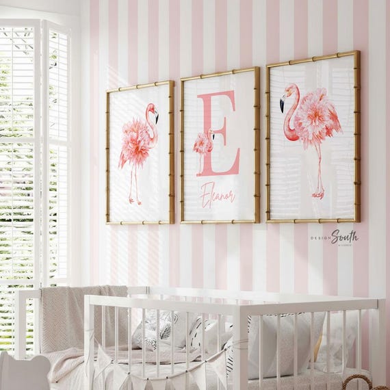 Flamingo Nursery Art Prints: Tropical Baby Girl Room Decor