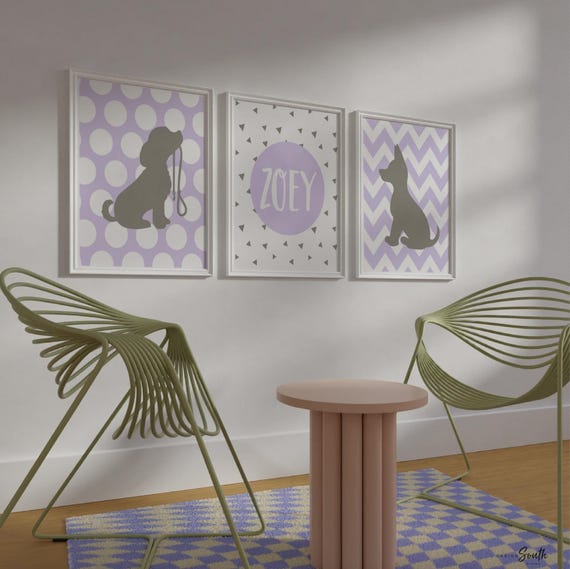 Puppy Nursery Decor: Personalized Girl Name Prints