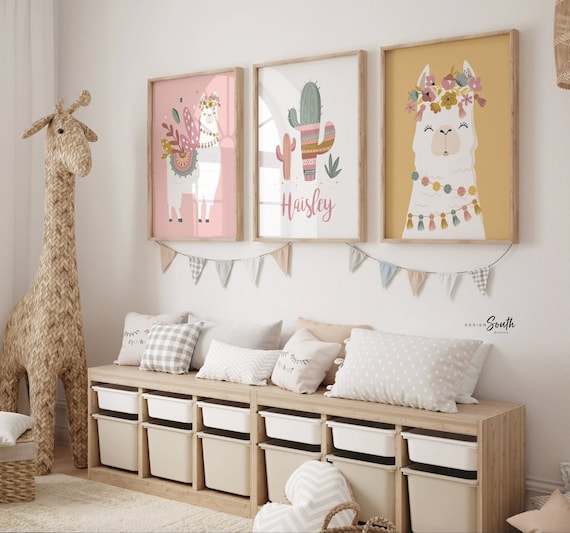 Neutral nursery soft boho colors baby room, elegant neutral girl's wall art, modern boho baby decor llamas, nursery alpaca llama theme child