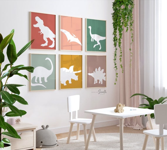Modern neutral dinosaurs, kid dinosaur art, children's wall art gender neutral dinosaurs, neutral dinosaur wall art for children bedroom