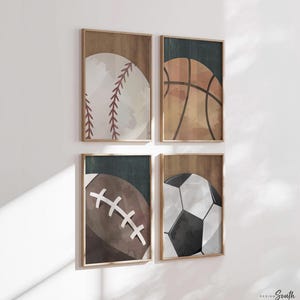 Rustic Sports Nursery Art Set: Baseball, Basketball, Football, Soccer