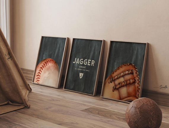 Personalized Baseball Nursery or Bedroom Wall Art: Vintage Sports Prints, Boys Room Decor, All Legends Start Small Saying