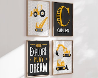 Construction Truck Prints: Boys Bedroom Digger Wall Art (Set of 4)