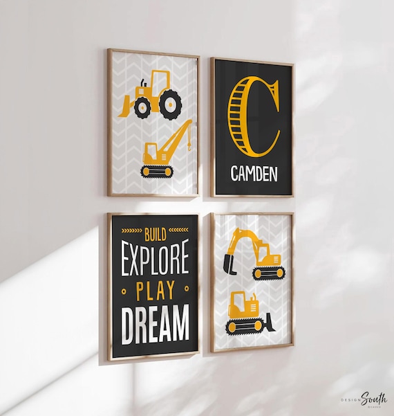 Construction Truck Prints: Boys Bedroom Digger Wall Art (Set of 4)