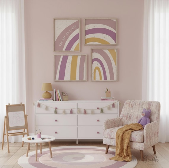 Rainbow Nursery Art Prints: Muted Lilac, Mustard Yellow