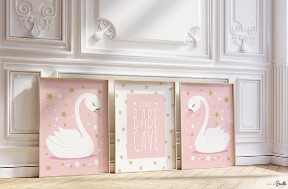 Baby girl nursery ideas light pink, polka dots, stars, pink swans, blush pink nursery, baby room prints, girl nursery ideas, pastel pink art