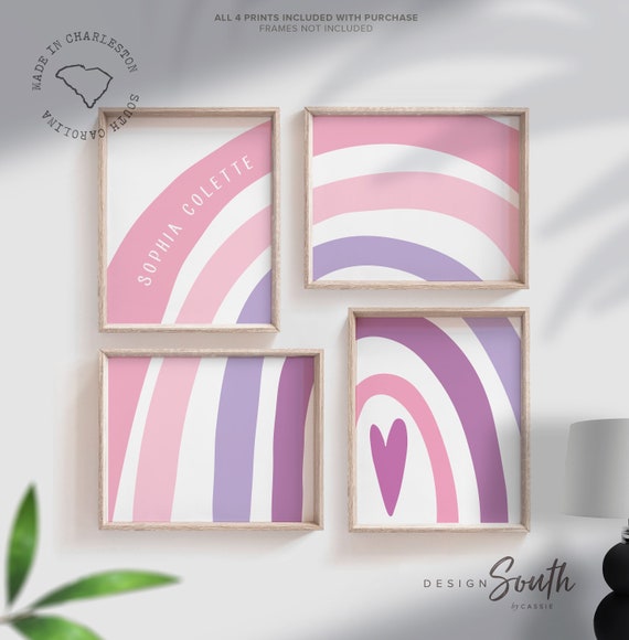 Little girl bedroom purple and pink colors, rainbow with girl's name, toddler girl bedroom ideas, pink purple rainbow themed room, pink girl