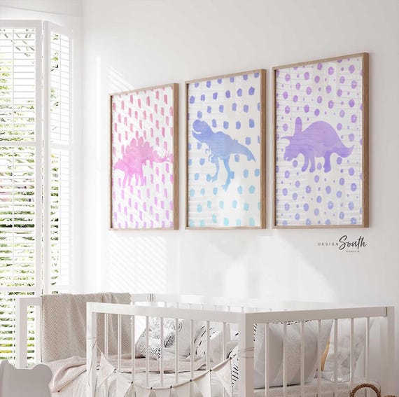 Girl dinosaur art, dinosaur prints for girls, trendy pattern pink girl dinosaurs, art prints dinosaur girl theme, girl room decor modern art