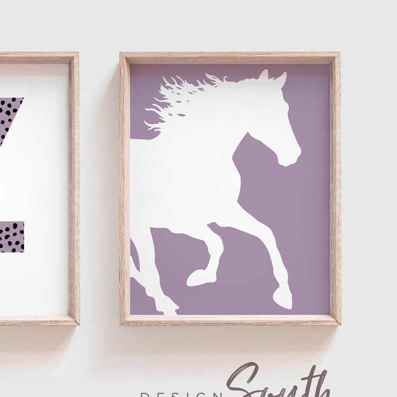 Purple horse girl nursery, horse girl room art, farm nursery decor, girl horse nursery theme, horse gift for girl, farm pony race girly art image 5