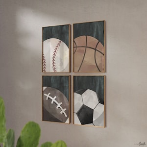 Rustic industrial kids room sports decor, modern sports nursery art set, industrial kids playroom decor, gift for boy sports theme, kid room