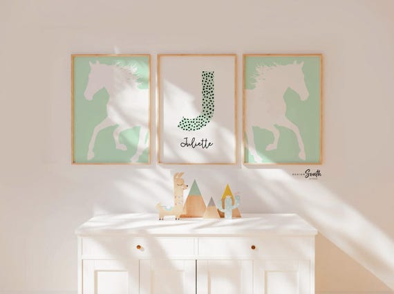 Mint Green Horse Nursery Prints: Equestrian Farmhouse Decor