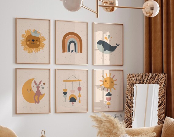 Boho collection, animal baby gender neutral nursery wall art, baby boy or girl neutral nursery decor, unisex animal decor for nursery earthy