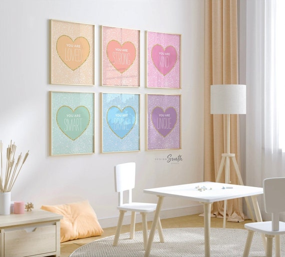 Twin girl room decor, sister siblings wall art, rainbow colored room wall art set, inspirational twin art, twin bedroom art for little girls