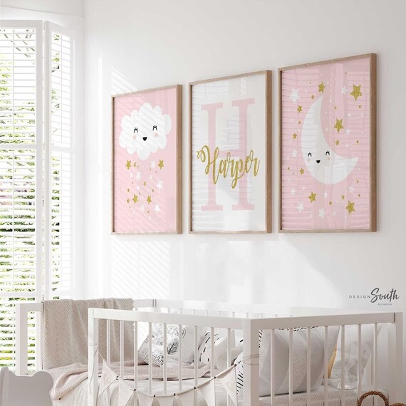 Baby girl nursery pink and gold, pink and gold nursery art, pink girls nursery wall decor, baby girl wall art, baby girl wall decor, baby