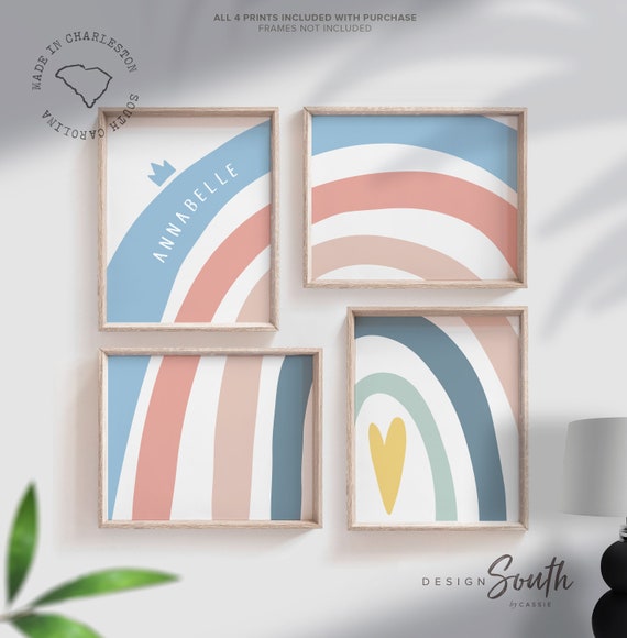 Girls nursery decor, monogram print, girls monogram decor, girls monogram art, girls bedroom wall decor, muted pink blue print set for girls