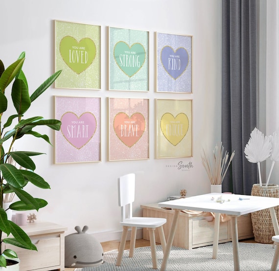 Heart print, pastel heart girls room art, wall playroom ideas, children affirmation art, toddler bedroom decor, heart artwork, heart nursery