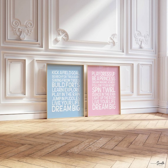 Twin nursery decor, dream big quote, boy girl nursery wall art, baby blue baby pink, princess quote, dream big for twins, twin nursery art