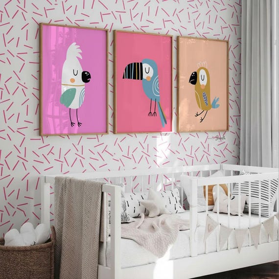Tropical Birds Print Set: Colorful Nursery Wall Art