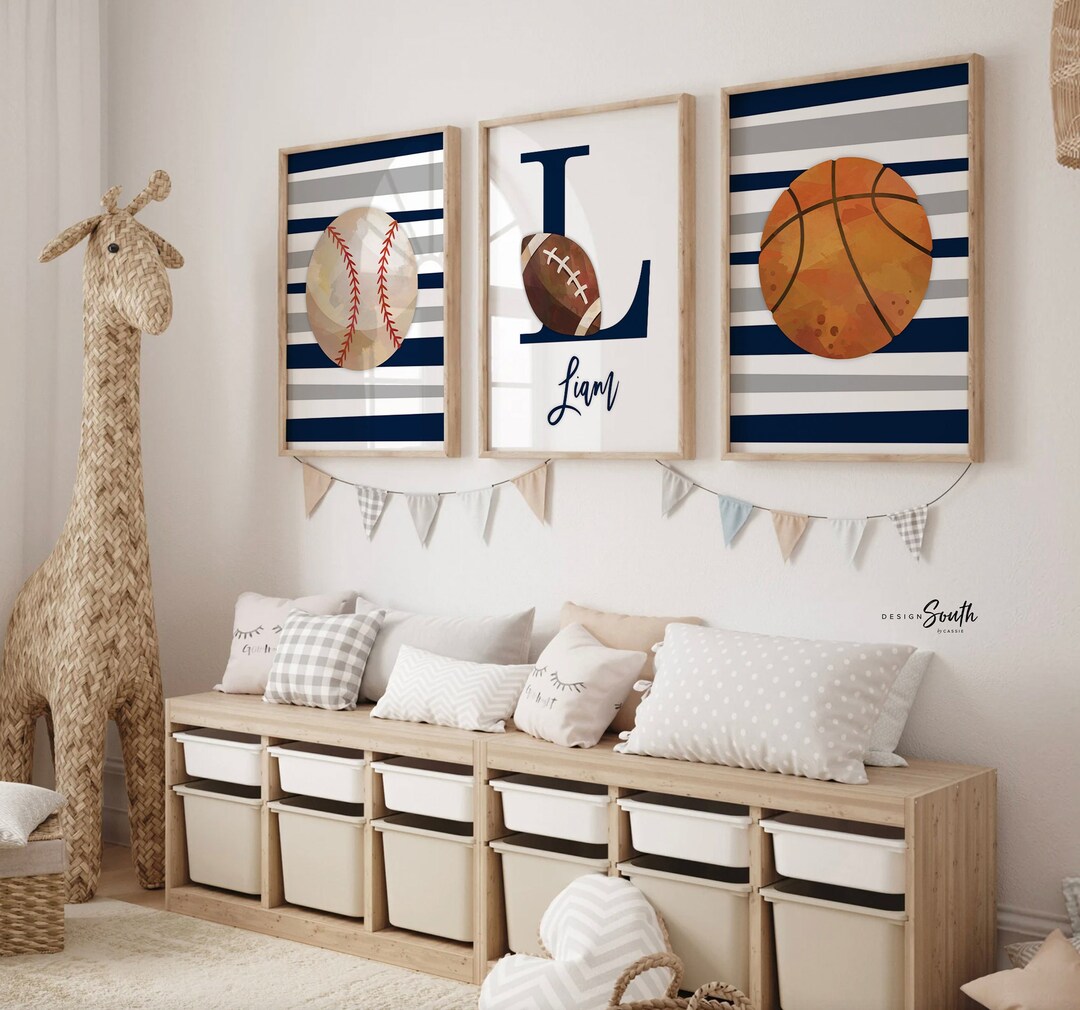 Stripes Boys Room Decor Sports Themed Prints Personalized