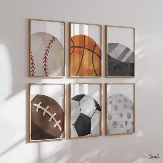 Sports prints, boys bedroom decor, sport balls, watercolor artwork sports, prints for boys sports themed, gift for boys, sport bedroom art