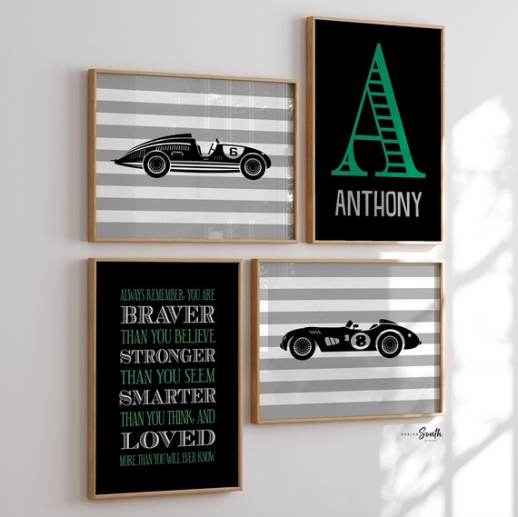 Race car art, race car nursery, race car nursery theme, boys race car nursery, race cars, boys racing bedroom, boys racing, race car posters