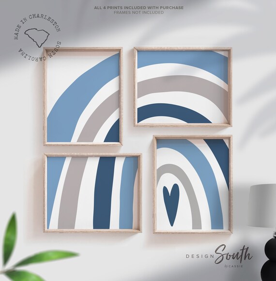 Blue rainbow art, blue hue rainbow, blue and gray rainbow, gender neutral baby room, boy bedroom wall decor, nursery prints, rainbow prints