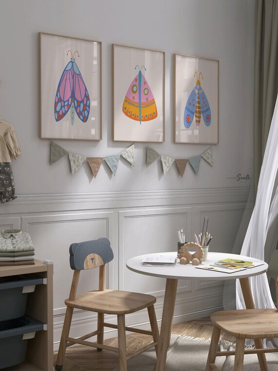 Butterfly Wall Art Set: Modern Colorful Kids Room Decor