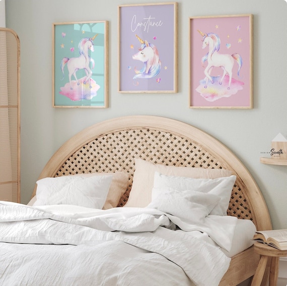 Unicorn baby art, unicorn wall decor, unicorn girl bedroom, unicorn theme nursery, pastel unicorn art, gift for little girl unicorn prints