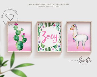 Stampe artistiche per la cameretta con lama: decorazioni boho con cactus, per la stanza di una bambina (SENZA CORNICE)